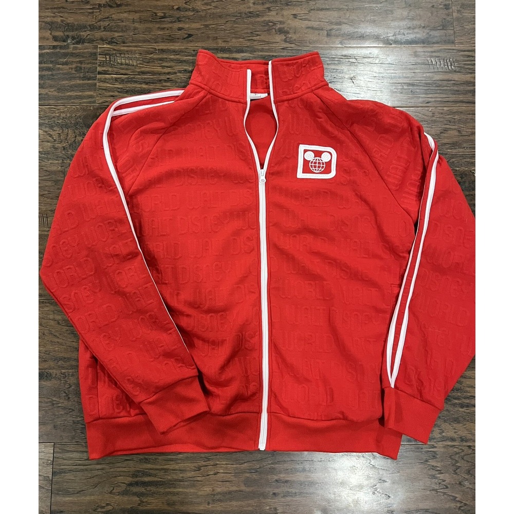 Walt Disney World Red White Mickey‎ Mouse Ears Zip Up Men's Track Jacket Sz XL